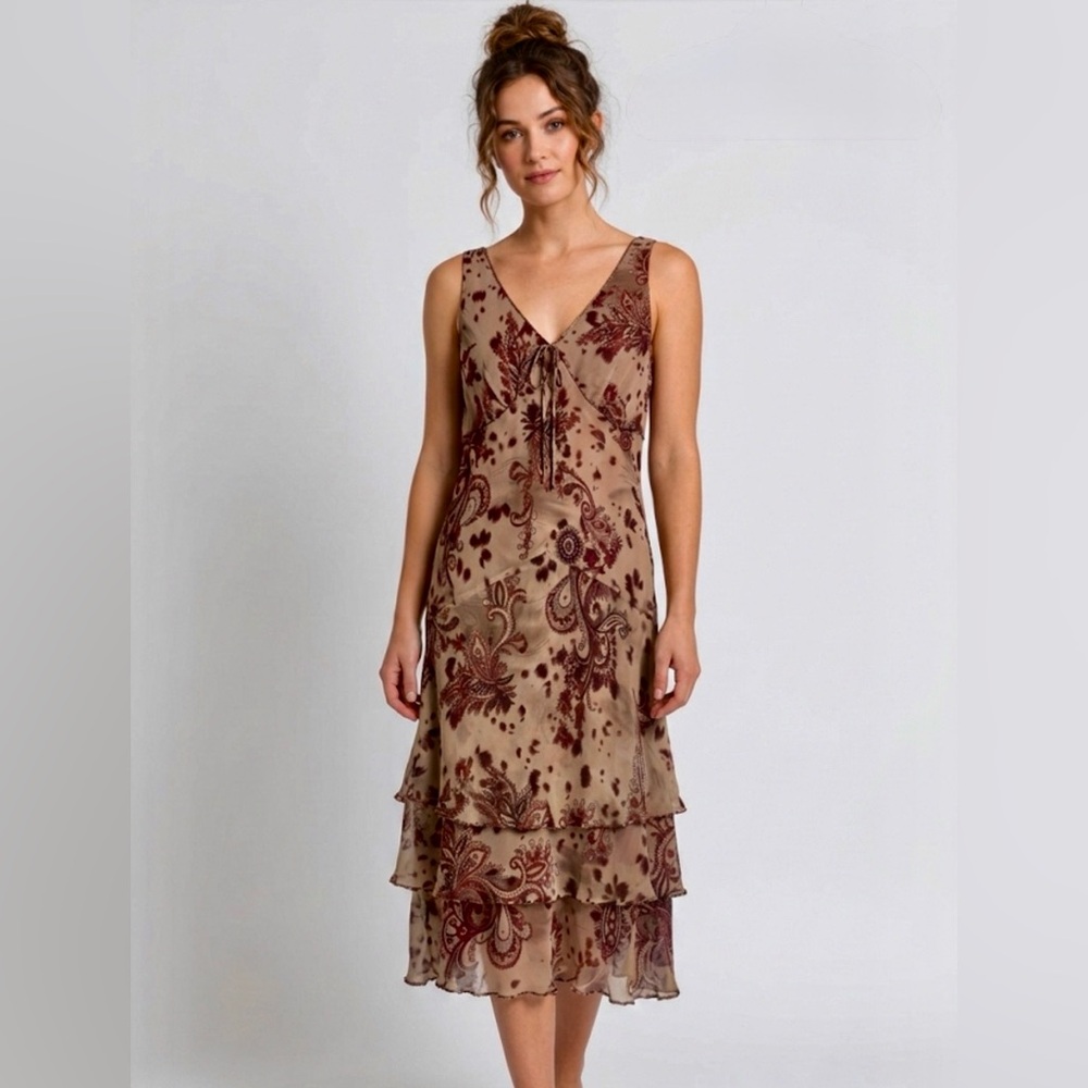 Robbie Bee Silk Paisley Midi Dress Beaded Fairycore Whimsigoth Y2K Size 10